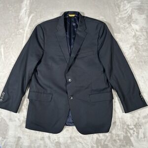 Hickey Freeman Traveler Blazer Mens 44R Navy Blue Worsted Wool Sport Made In USA
